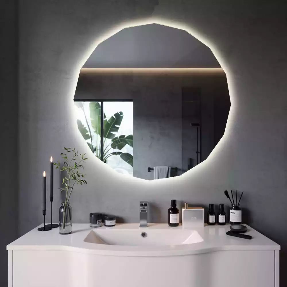 Miroir en forme de polygone avec éclairage LED