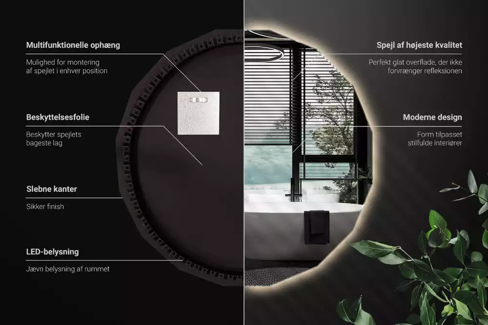 Miroir en forme de polygone avec éclairage LED