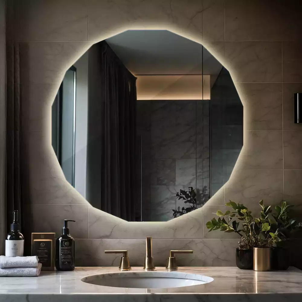 Miroir en forme de polygone avec éclairage LED