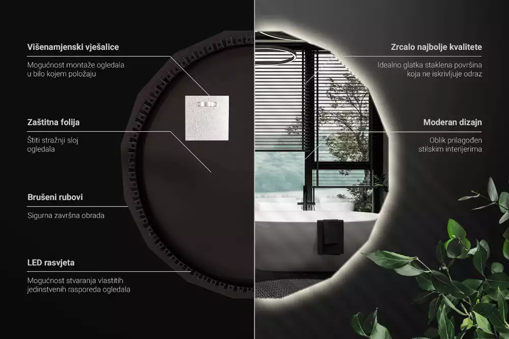 Miroir en forme de polygone avec éclairage LED