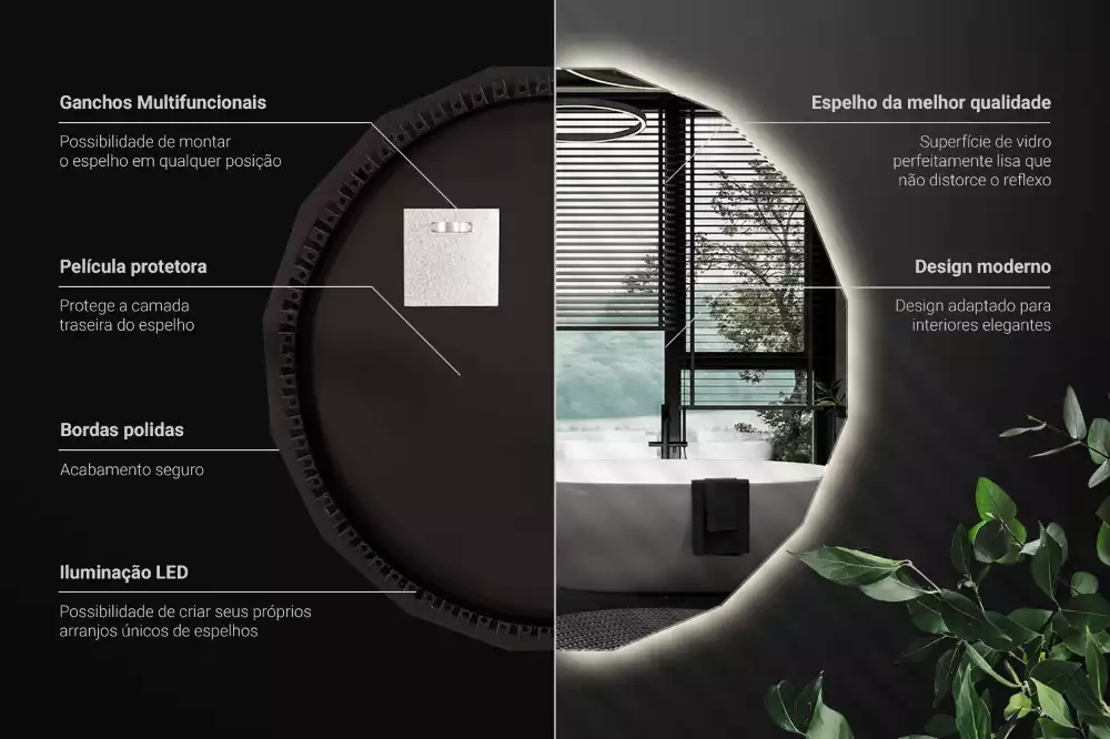 Miroir en forme de polygone avec éclairage LED