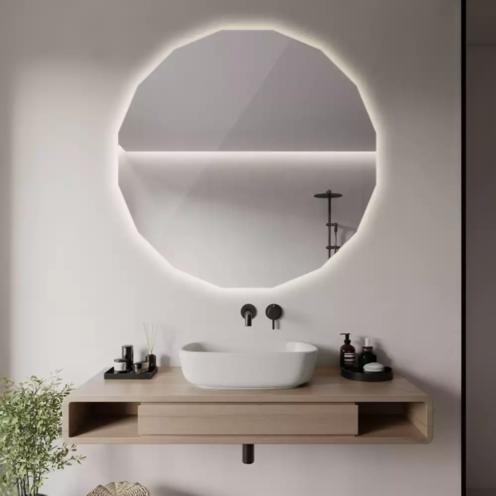 Miroir en forme de polygone avec éclairage LED