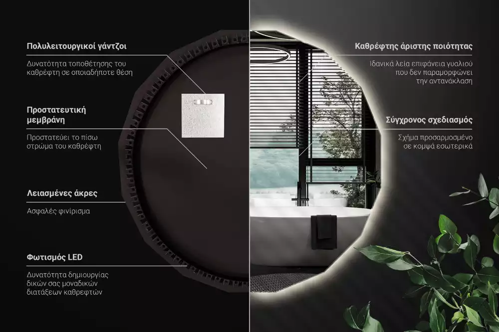 Miroir en forme de polygone avec éclairage LED