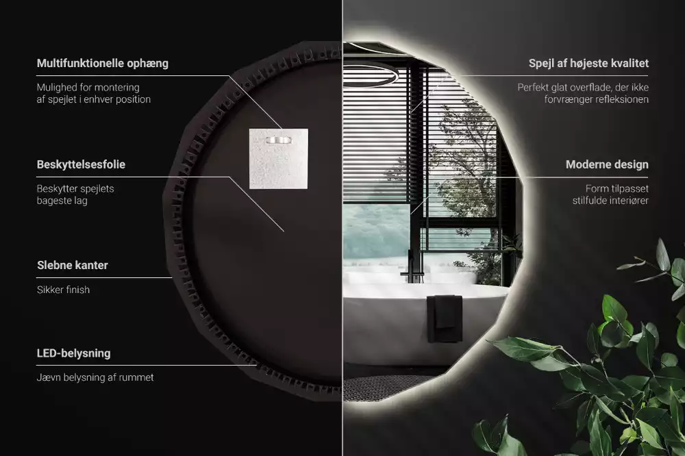 Miroir en forme de polygone avec éclairage LED