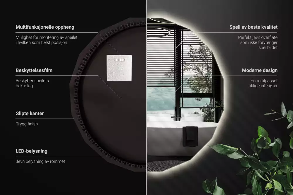 Miroir en forme de polygone avec éclairage LED