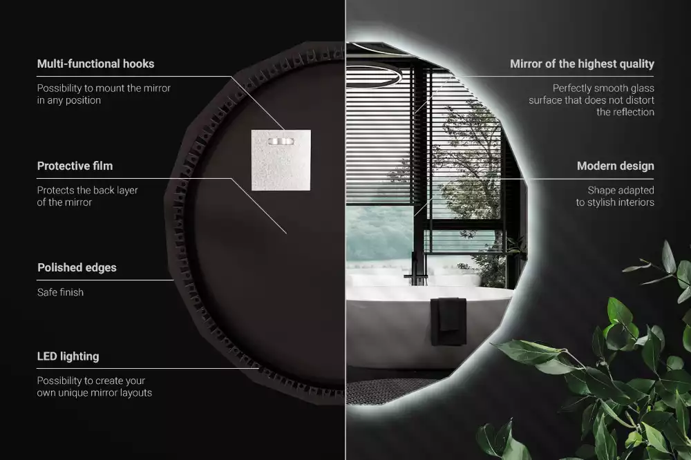 Miroir en forme de polygone avec éclairage LED