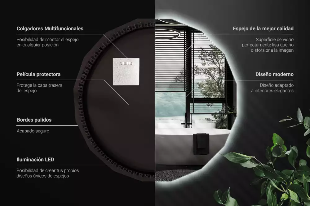 Miroir en forme de polygone avec éclairage LED