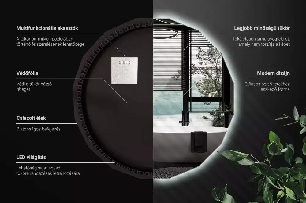 Miroir en forme de polygone avec éclairage LED