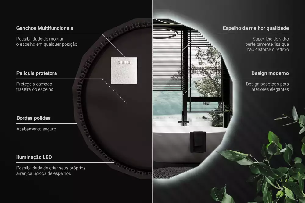 Miroir en forme de polygone avec éclairage LED