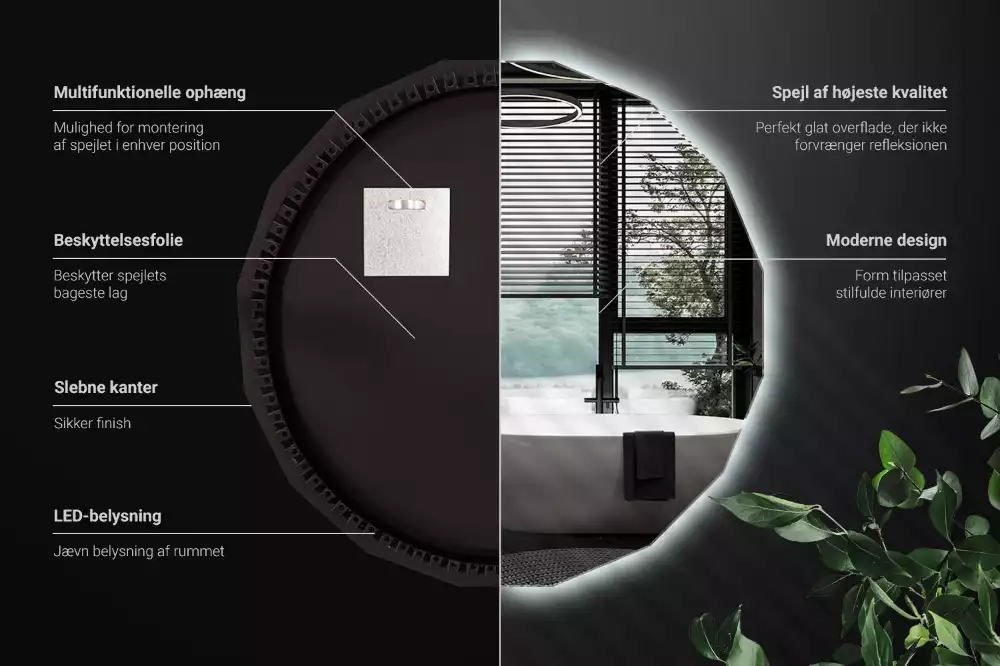 Miroir en forme de polygone avec éclairage LED