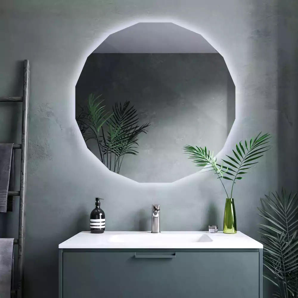 Miroir en forme de polygone avec éclairage LED