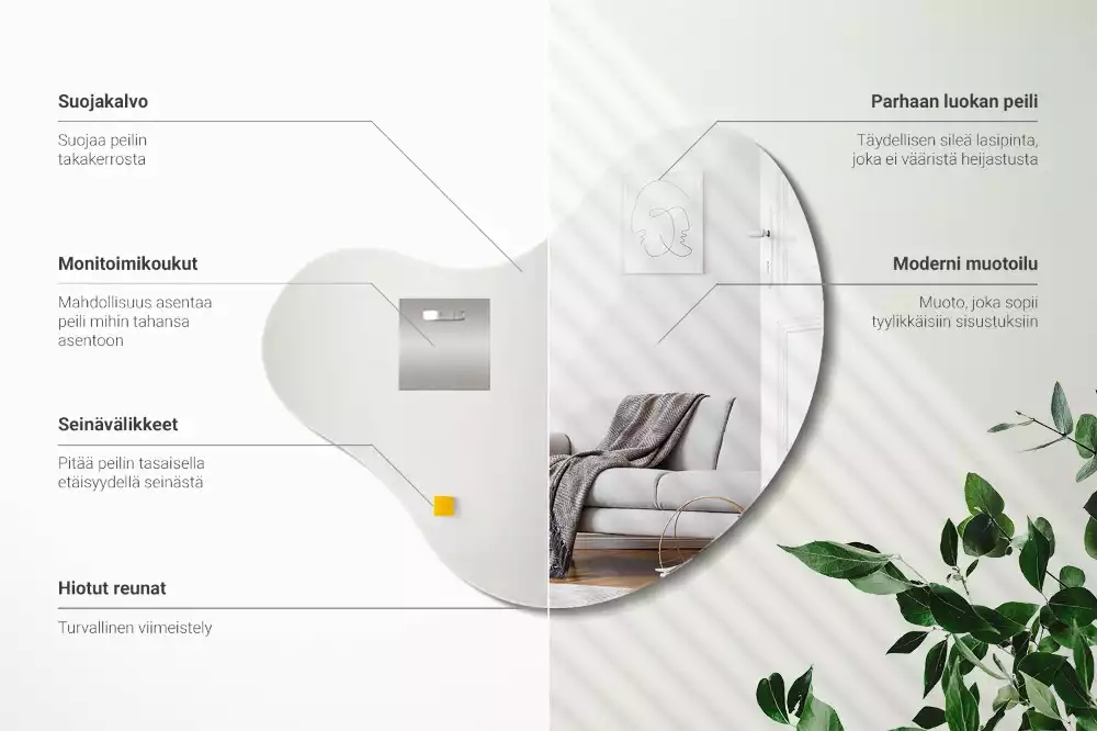 Miroir forme organique sans cadre suspendu