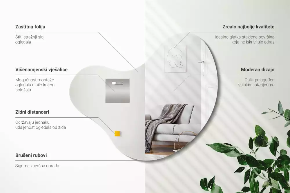 Miroir forme organique sans cadre suspendu