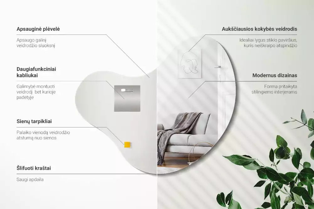 Miroir forme organique sans cadre suspendu