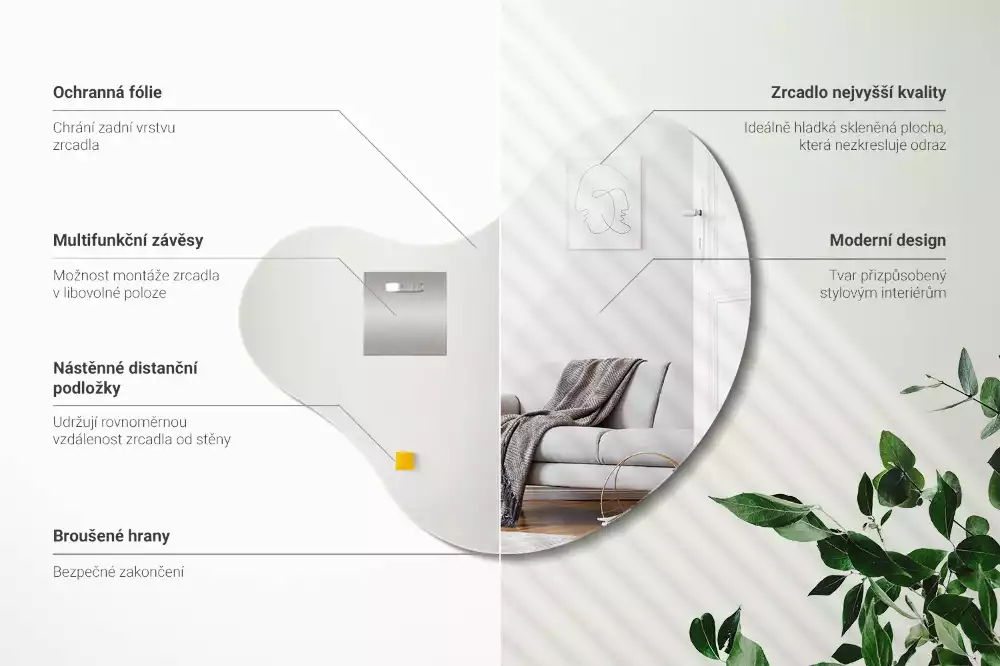 Miroir forme organique sans cadre suspendu