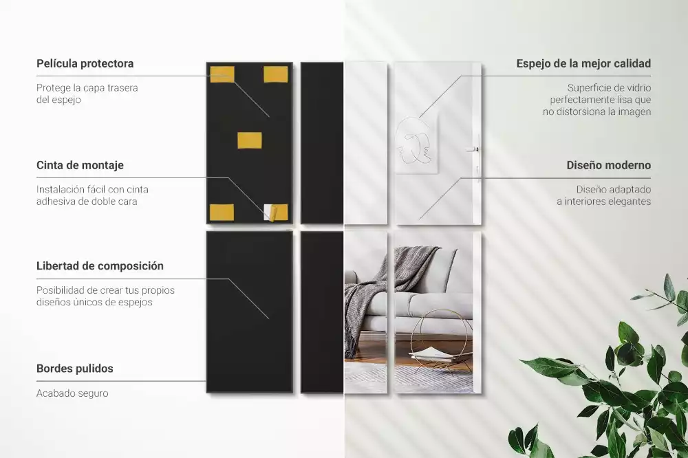 Miroir carreaux auto-adhésif