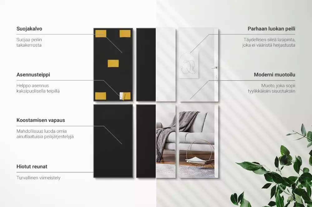 Miroir carreaux auto-adhésif