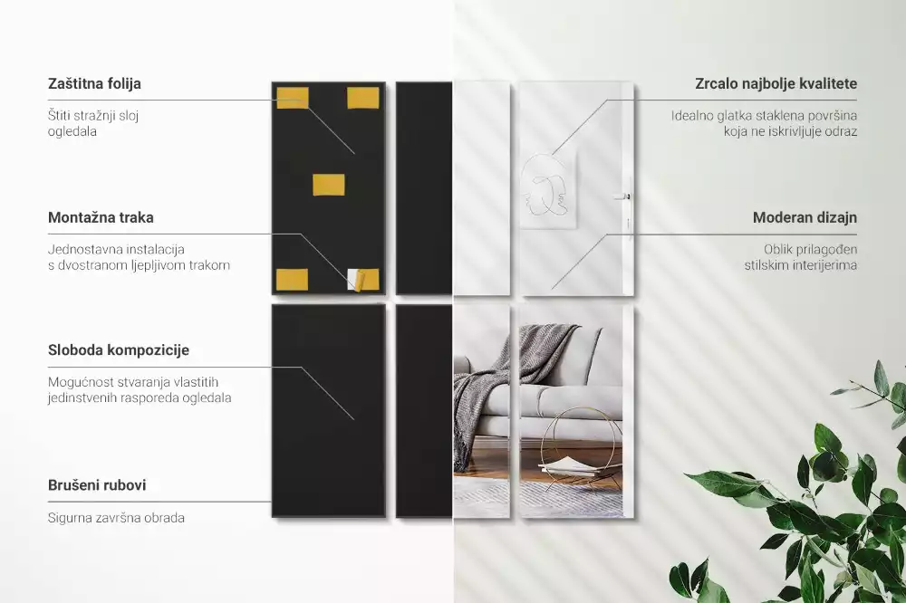 Miroir carreaux auto-adhésif