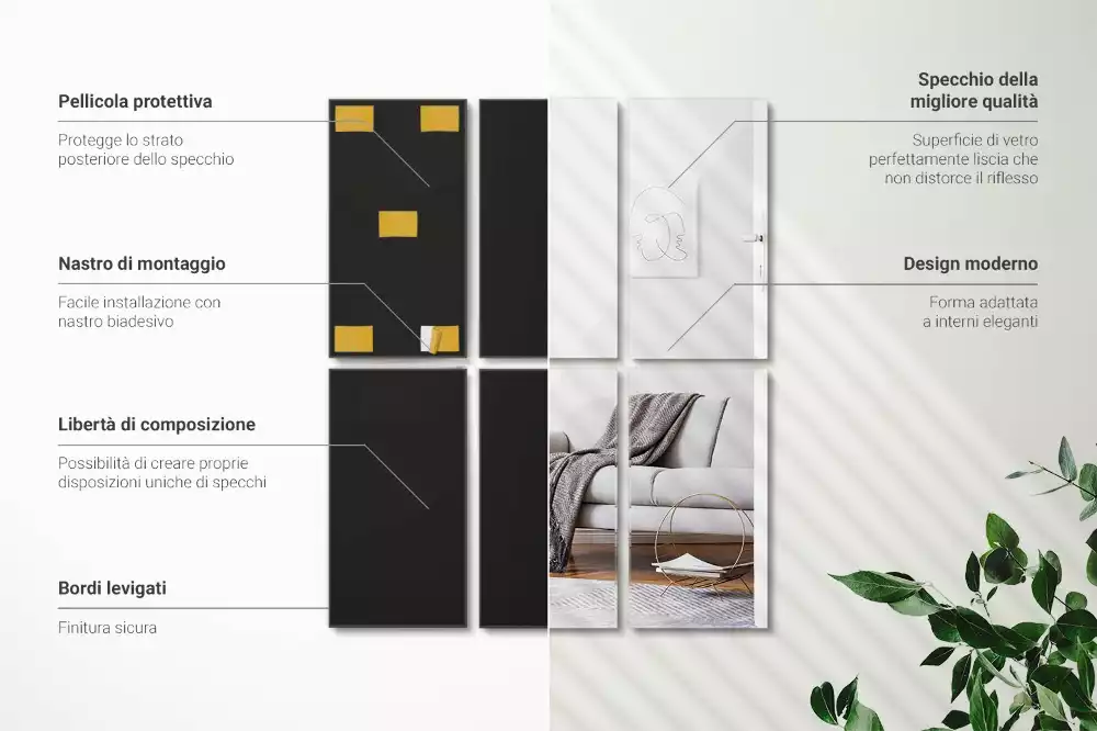 Miroir carreaux auto-adhésif