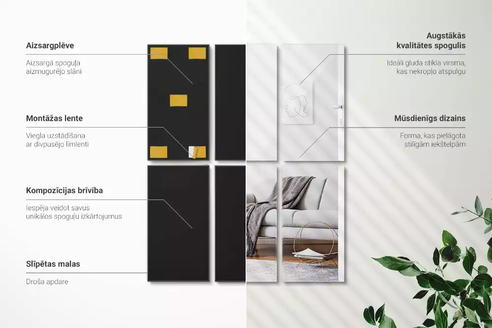 Miroir carreaux auto-adhésif