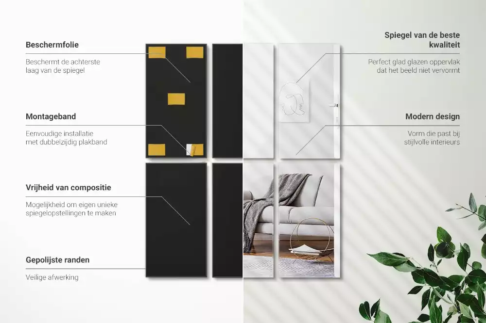 Miroir carreaux auto-adhésif