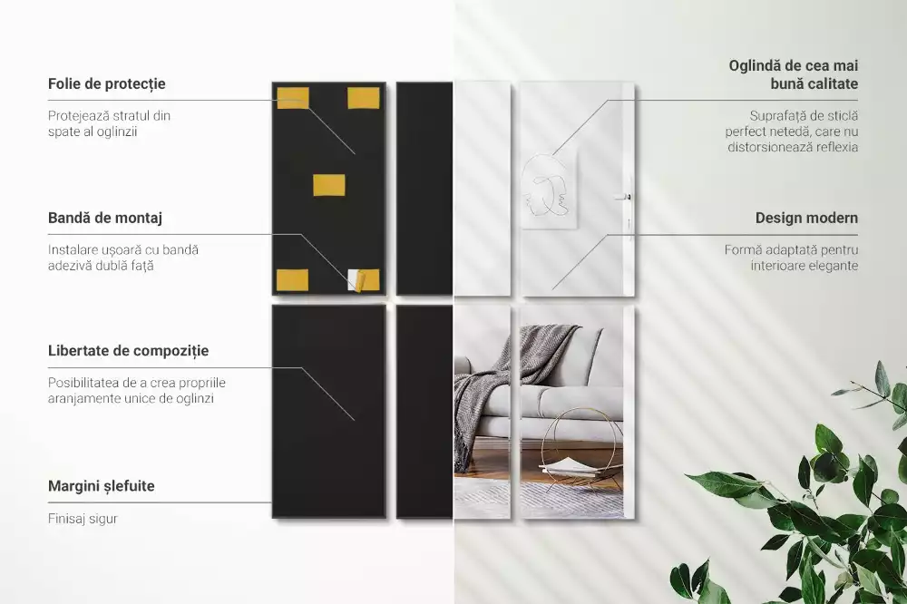 Miroir carreaux auto-adhésif